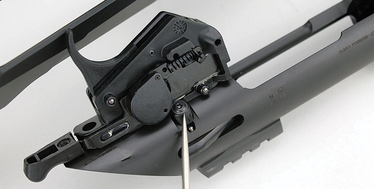 Two screws make trigger assembly removal simple for cleaning, but the assembly should not be further disassembled.